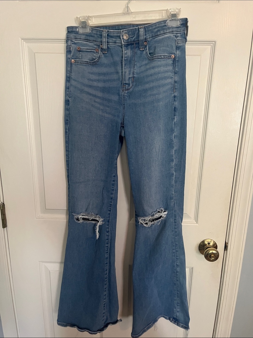 American Eagle Outfitters Medium Blue Distressed Flare Jeans